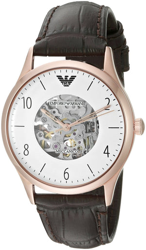 Emporio Armani Meccanico White Dial Brown Leather Strap Watch For Men - AR1920 Authentic Buy Shop Now