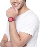 Michael Kors Lexington Chronograph Red Dial Red Steel Strap Watch For Men - MK8814 Authentic Buy Shop Now