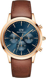 Daniel Wellington Iconic Chronograph Blue Dial Brown Leather Strap Watch For Men - DW00100639 Authentic Buy Shop Now