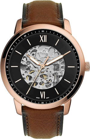 Fossil Neutra Automatic Skeleton Black Dial Brown Leather Strap Watch for Men - ME3195 Authentic Buy Shop Now