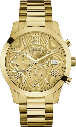 Guess Atlas Chronograph Gold Dial Gold Steel Strap Watch For Men - W0668G4 Authentic Buy Shop Now