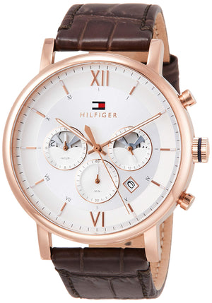 Tommy Hilfiger Evan White Dial Brown Leather Strap Watch for Men - 1710394 Authentic Buy Shop Now