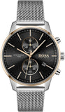 Hugo Boss Associate Black Dial Silver Mesh Bracelet Watch for Men - 1513805 Authentic Buy Shop Now