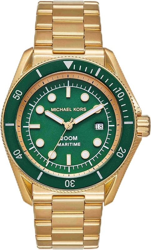 Michael Kors Maritime Analog Green Dial Gold Steel Strap Watch for Men - MK9162 Authentic Buy Shop Now