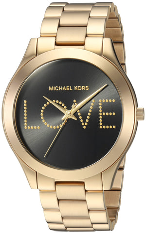 Michael Kors Slim Runway Black Dial Gold Steel Strap Watch for Women - MK3803 Authentic Buy Shop Now