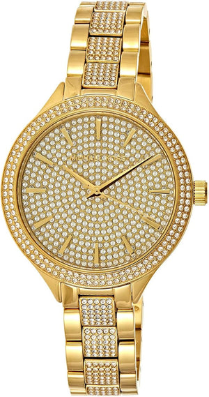 Michael Kors Slim Runway Crystals Gold Dial Gold Steel Strap Watch for Women - MK3632 Authentic Buy Shop Now