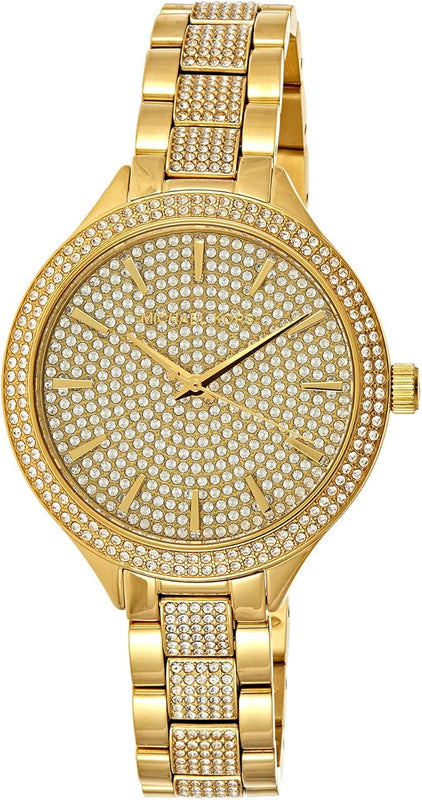 Michael Kors Slim Runway Crystals Gold Dial Gold Steel Strap Watch for Women - MK3632 Authentic Buy Shop Now