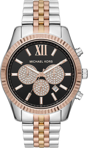 Michael Kors Lexington Chronograph Crystals Black Dial Two Tone Steel Strap Watch for Men - MK8714 Authentic Buy Shop Now