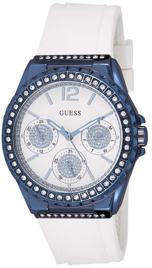 Guess Starlight Diamonds Silver Dial White Rubber Strap Watch for Women - W0846L7 Authentic Buy Shop Now