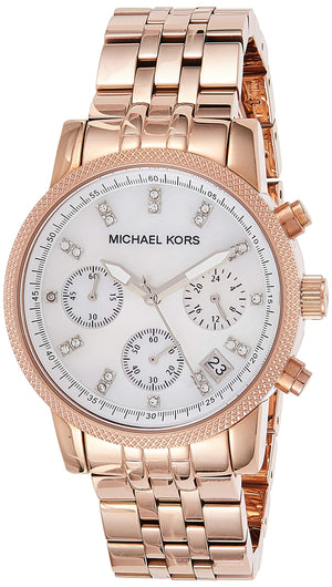 Michael Kors Damen White Dial Rose Gold Steel Strap Watch for Women - MK5026 Authentic Buy Shop Now