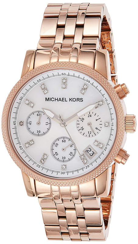 Michael Kors Damen White Dial Rose Gold Steel Strap Watch for Women - MK5026 Authentic Buy Shop Now