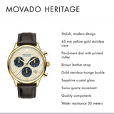 Movado Heritage Chronograph White Black Leather Strap Watch for Men - 3650007 Authentic Buy Shop Now