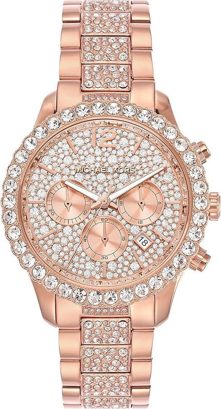 Michael Kors Layton Chronograph Rose Gold Dial Rose Gold Steel Strap Watch For Women - MK7285 Authentic Buy Shop Now