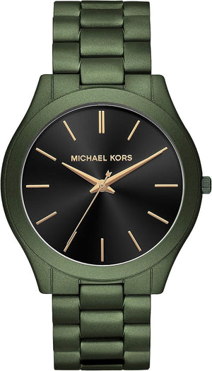 Michael Kors Slim Runway Quartz Black Dial Green Steel Strap Watch For Men - MK8715 Authentic Buy Shop Now