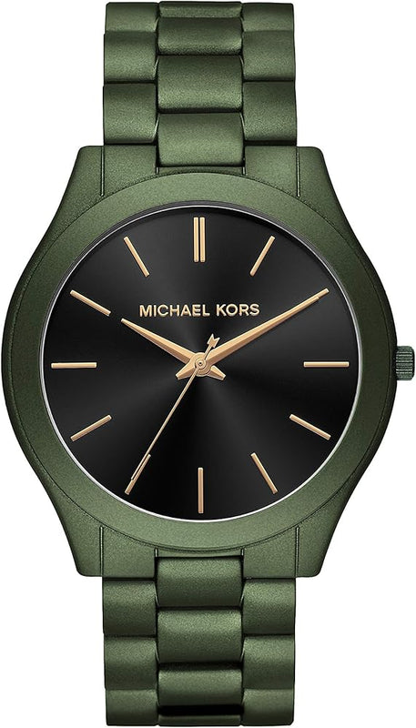 Michael Kors Slim Runway Quartz Black Dial Green Steel Strap Watch For Men - MK8715 Authentic Buy Shop Now