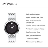 Movado Esperanza 39mm Black Dial Silver Steel Strap Watch For Men - 0607057 Authentic Buy Shop Now