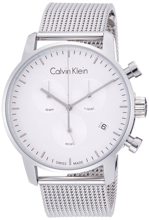 Calvin Klein City Chronograph White Dial Silver Mesh Bracelet Watch for Men - K2G27126 Authentic Buy Shop Now