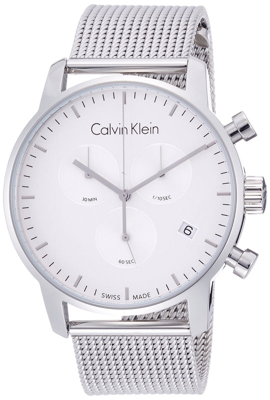 Calvin Klein City Chronograph White Dial Silver Mesh Bracelet Watch for Men - K2G27126 Authentic Buy Shop Now