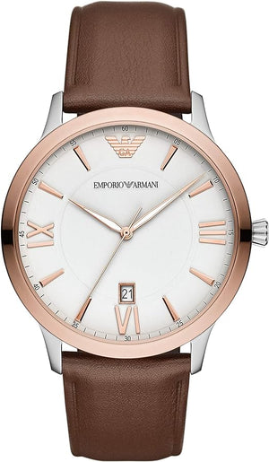 Emporio Armani Giovanni Quartz White Dial Brown Leather Strap Watch For Men - AR11211 Authentic Buy Shop Now