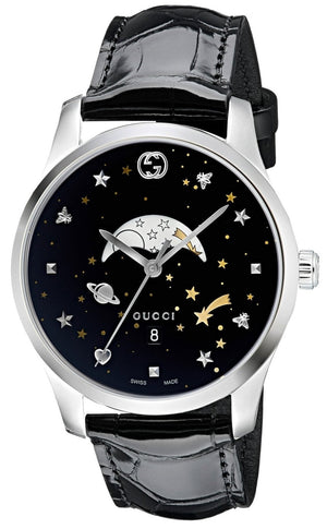 Gucci G-Timeless Moonphase Black Dial Black Leather Strap Watch For Men - YA126327 Authentic Buy Shop Now