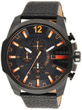 Diesel Mega Chief Chronograph Black Dial Black Leather Strap Watch For Men - DZ4291 Authentic Buy Shop Now