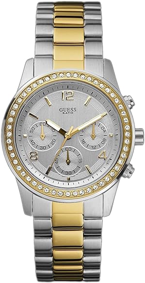 Guess Mini Spectrum Analog Silver Dial Two Tone Steel Strap Watch For Women - W0122L2 Authentic Buy Shop Now