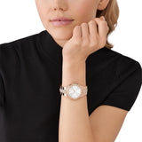Michael Kors Lennox Three-Hand Silver Dial Rose Gold Steel Strap Watch For Women - MK7362 Authentic Buy Shop Now