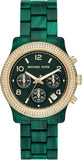 Michael Kors Runway Chronograph Green Dial Green Steel Strap Watch for Women - MK7422 Authentic Buy Shop Now