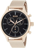 Hugo Boss Companion Chronograph Black Dial Rose Gold Steel Strap Watch For Men - 1513548 Authentic Buy Shop Now