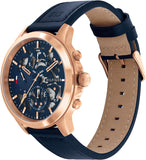 Tommy Hilfiger Henry Chronograph Quartz Blue Dial Blue Leather Strap Watch For Men - 1710475 Authentic Buy Shop Now