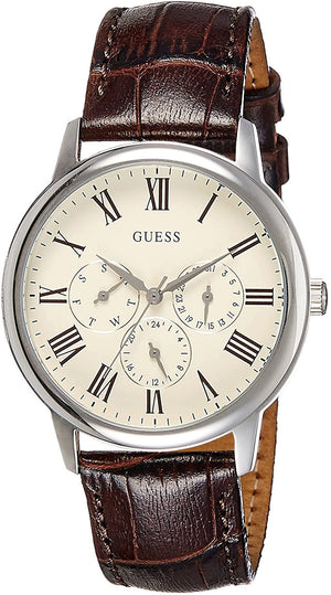 Guess Wafer Quartz White Dial Brown Leather Strap Watch For Men - W70016G2 Authentic Buy Shop Now