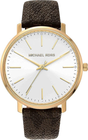Michael Kors Pyper Quartz Silver Dial Brown Leather Strap Watch For Women - MK2857 Authentic Buy Shop Now