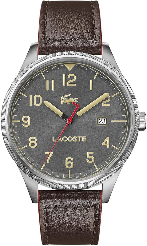 Lacoste Continental Gray Dial Brown Leather Strap Watch for Men - 2011020 Authentic Buy Shop Now