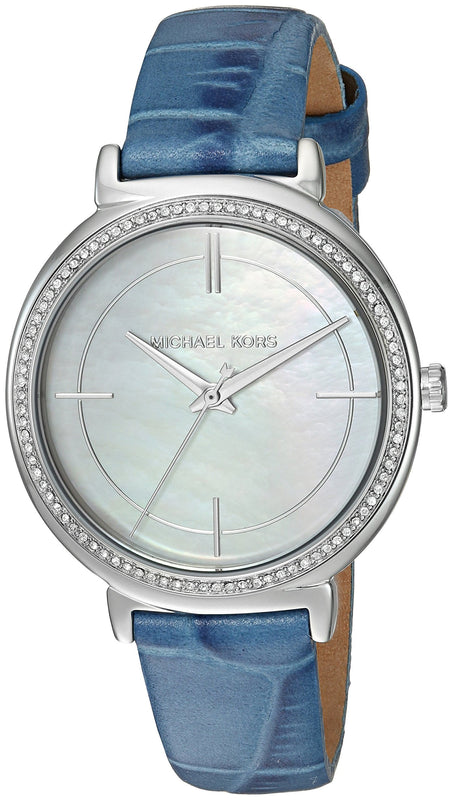 Michael Kors Cinthia Mother of Pearl Dial Blue Leather Strap Watch for Women - MK2661 Authentic Buy Shop Now