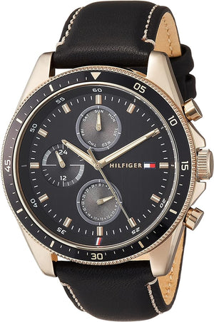 Tommy Hilfiger Parker Chronograph Black Dial Brown Leather Strap Watch For Men - 1791836 Authentic Buy Shop Now