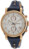 Fossil Original Boyfriend Chronograph White Dial Navy Blue Leather Strap Watch for Women - ES3838 Authentic Buy Shop Now