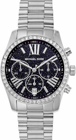 Michael Kors Lexington Chronograph Black Dial Silver Steel Strap Watch For Women - MK7277 Authentic Buy Shop Now