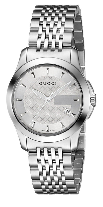 Gucci G Timeless Silver Dial Silver Steel Strap Watch For Women - YA126501 Authentic Buy Shop Now