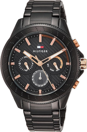 Tommy Hilfiger Aiden Chronograph Black Dial Black Steel Strap Watch For Men - 1791858 Authentic Buy Shop Now