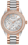 Bulova Crystal Collection Silver Dial Two Tone Steel Strap Watch for Women - 98N100 Authentic Buy Shop Now