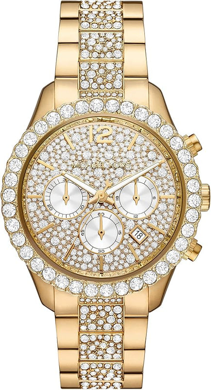 Michael Kors Layton Chronograph Gold Dial Gold Steel Strap Watch For Women - MK6977 Authentic Buy Shop Now