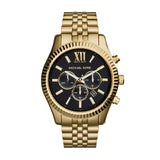 Michael Kors Lexington Chronograph Black Dial Gold Steel Strap Watch for Men - MK8286 Authentic Buy Shop Now
