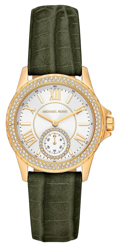 Michael Kors Mini Everest Crystals White Dial Green Leather Strap Watch for Women - MK4720 Authentic Buy Shop Now