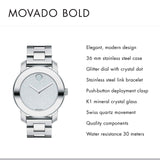 Movado Bold Crystal Dot Silver Dial Silver Steel Strap Watch For Women - 3600334 Authentic Buy Shop Now