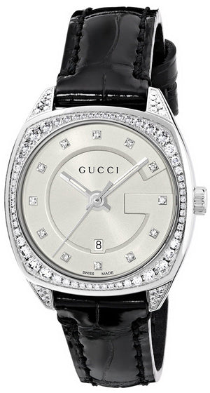 Gucci GG2570 Diamonds Silver Dial Black Leather Strap Watch For Women - YA142507 Authentic Buy Shop Now