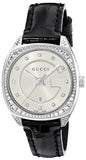 Gucci GG2570 Diamonds Silver Dial Black Leather Strap Watch For Women - YA142507 Authentic Buy Shop Now