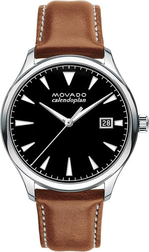 Movado Heritage Calendoplan Black Dial Brown Leather Strap Watch for Men - 3650001 Authentic Buy Shop Now