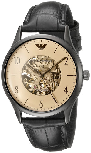 Emporio Armani Meccanico White Dial Black Leather Strap Watch For Men - AR1923 Authentic Buy Shop Now