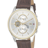 Tommy Hilfiger Weston Chronograph Silver Dial Brown Leather Strap Watch For Men - 1710501 Authentic Buy Shop Now