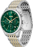 Hugo Boss Gregor Chronograph Green Dial Two Tone Steel Strap Watch For Men - 1514081 Authentic Buy Shop Now